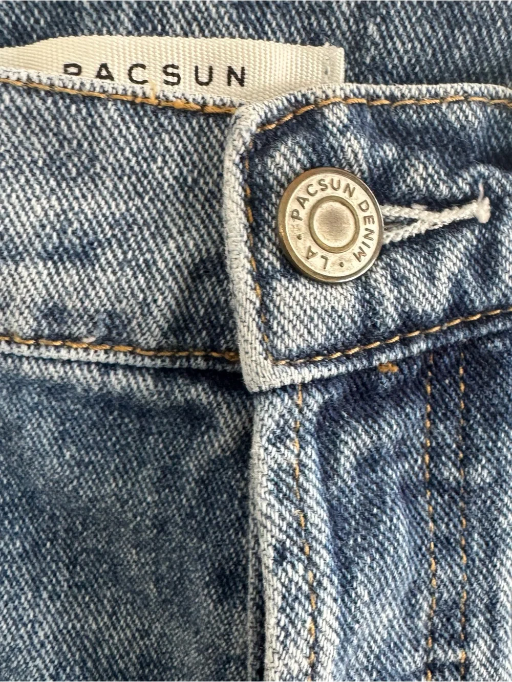 PacSun Baggy Denim Shorts Blue Distressed Button Fly Raw Hem High-Rise Sz 25